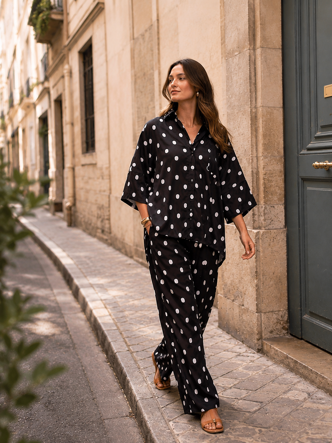 Ensemble fluide à pois noir & blanc